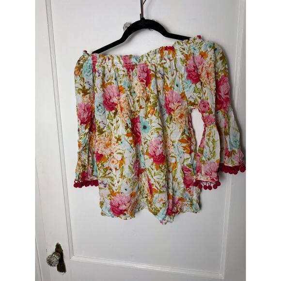 Grand & Greene Blouse Top Women's Small Pink Blue Floral Boho Chic Flowy - Picture 5 of 7